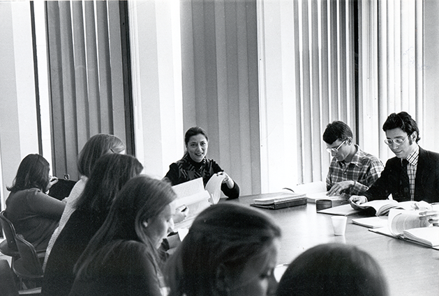 1970s: Ginsburg teaches the first sex discrimination law seminar at Columbia Law School. Students in the class often assisted Ginsburg on cases she argued on behalf of the ACLU Women’s Rights Project before the U.S. Supreme Court. Courtesy Columbia Law School.